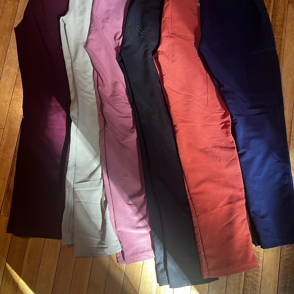 6 pairs of Figs yola skinny scrub pants